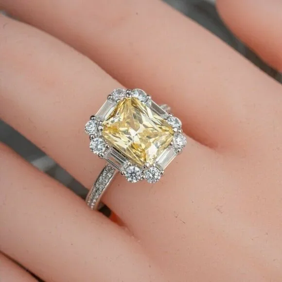 ▶Radiant Yellow Zircon Sumptuous Silver Luxury Rings Women, K924